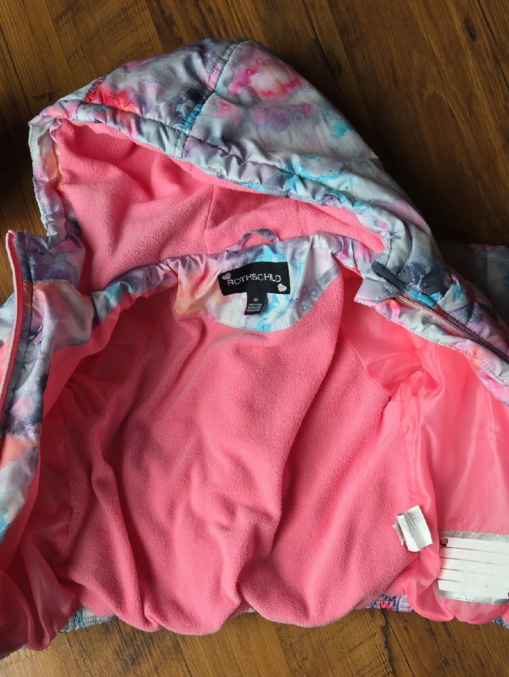 Rothschild 6X Girls' Winter Pink Snowbibs with Pastel Tie-Dye Jacket